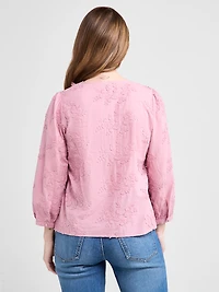 3/4 Sleeve Cotton Ruffle Blouse