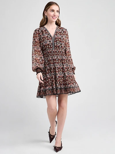 Chiffon Smocked Waist Mini Dress