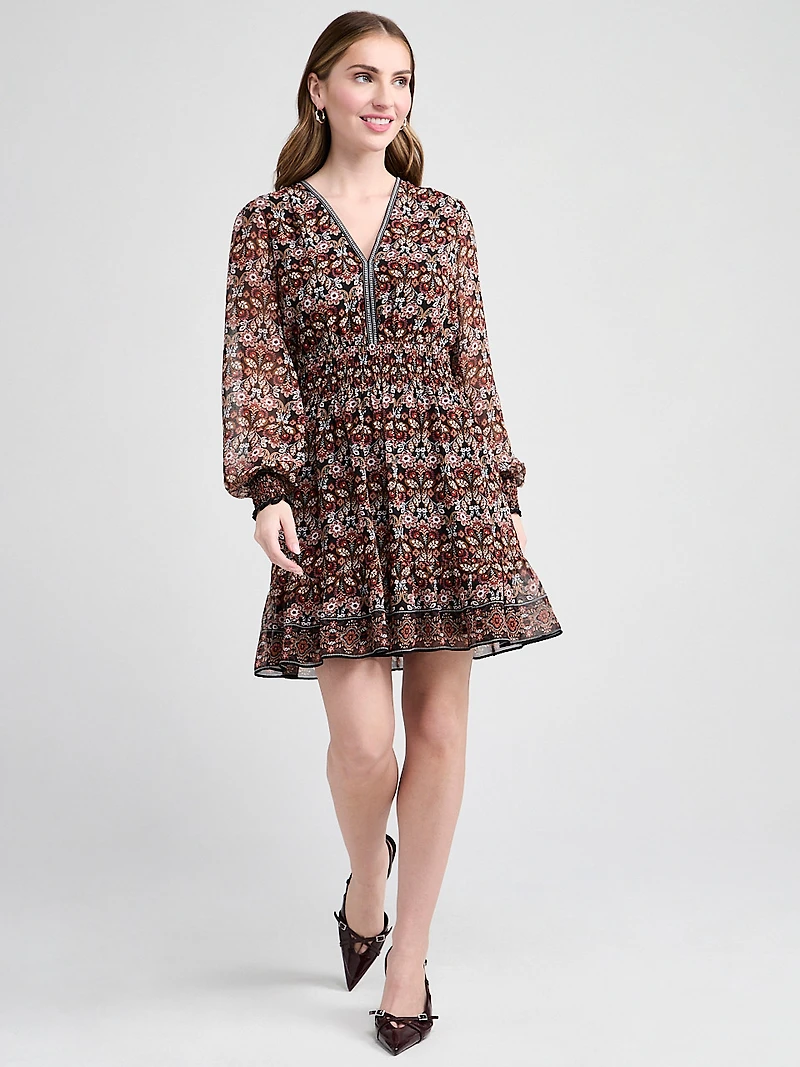 Chiffon Smocked Waist Mini Dress