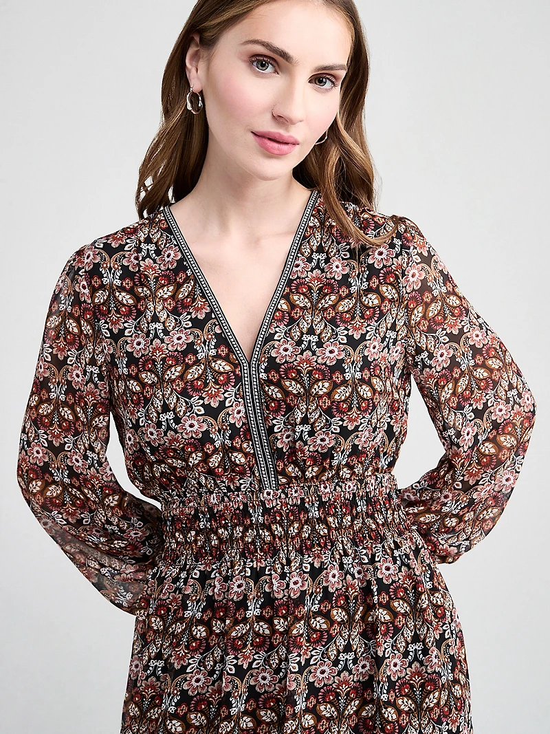 Chiffon Smocked Waist Mini Dress