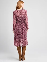 Chiffon V-Neck Ruffle Midi Dress