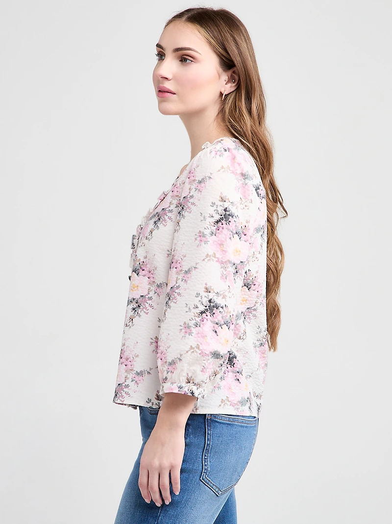 Cotton Blouse with 3/4 Sleeves