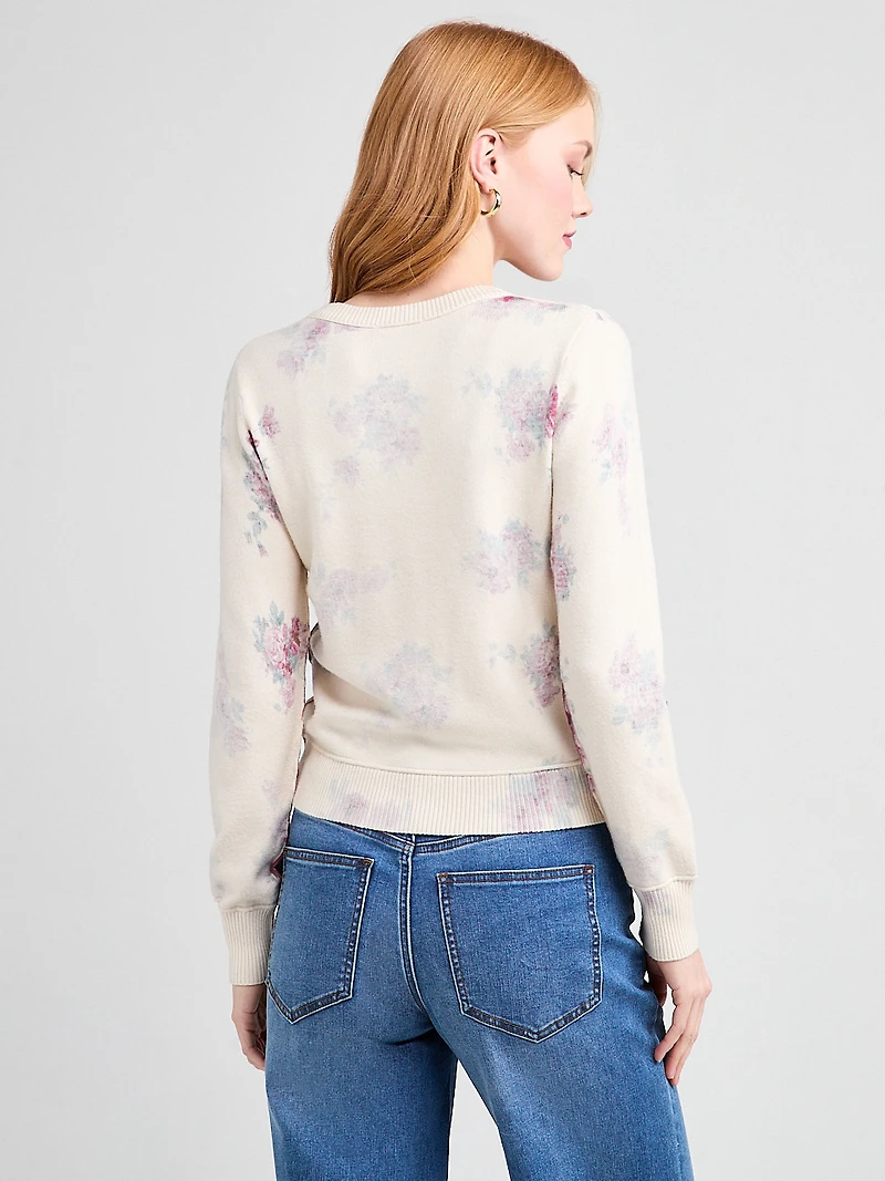 Crewneck Button Front Printed Cardi