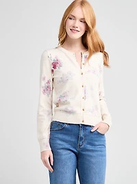 Crewneck Button Front Printed Cardi