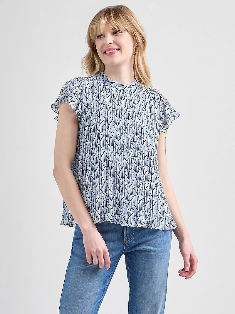 Flutter Sleeve Pleated Blouse