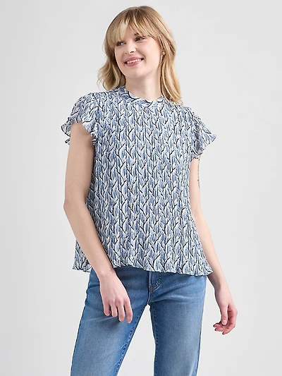 Flutter Sleeve Pleated Blouse