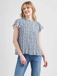 Flutter Sleeve Pleated Blouse