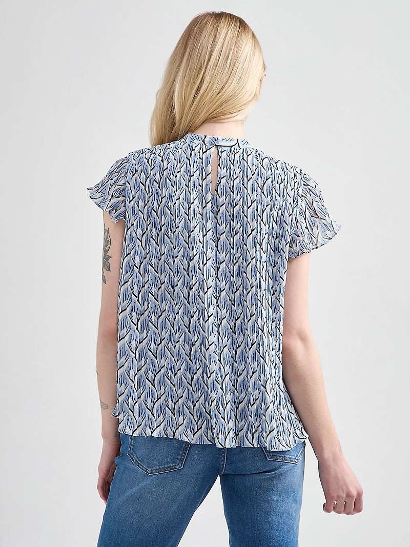 Flutter Sleeve Pleated Blouse