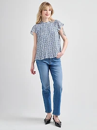 Flutter Sleeve Pleated Blouse