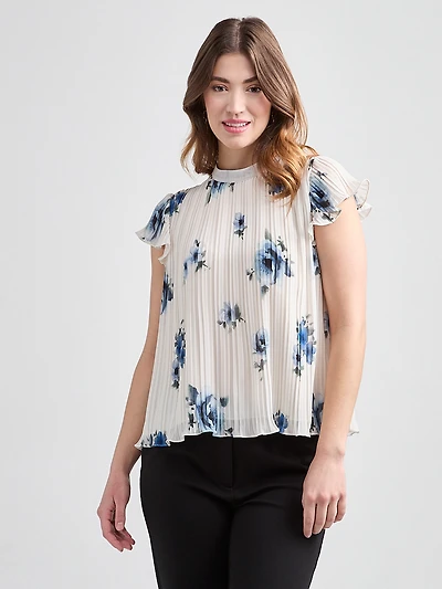 Flutter-Sleeve Pleated Blouse