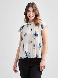 Flutter-Sleeve Pleated Blouse