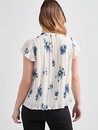 Flutter-Sleeve Pleated Blouse