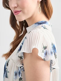 Flutter-Sleeve Pleated Blouse