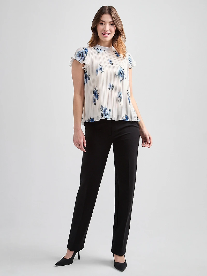 Flutter-Sleeve Pleated Blouse