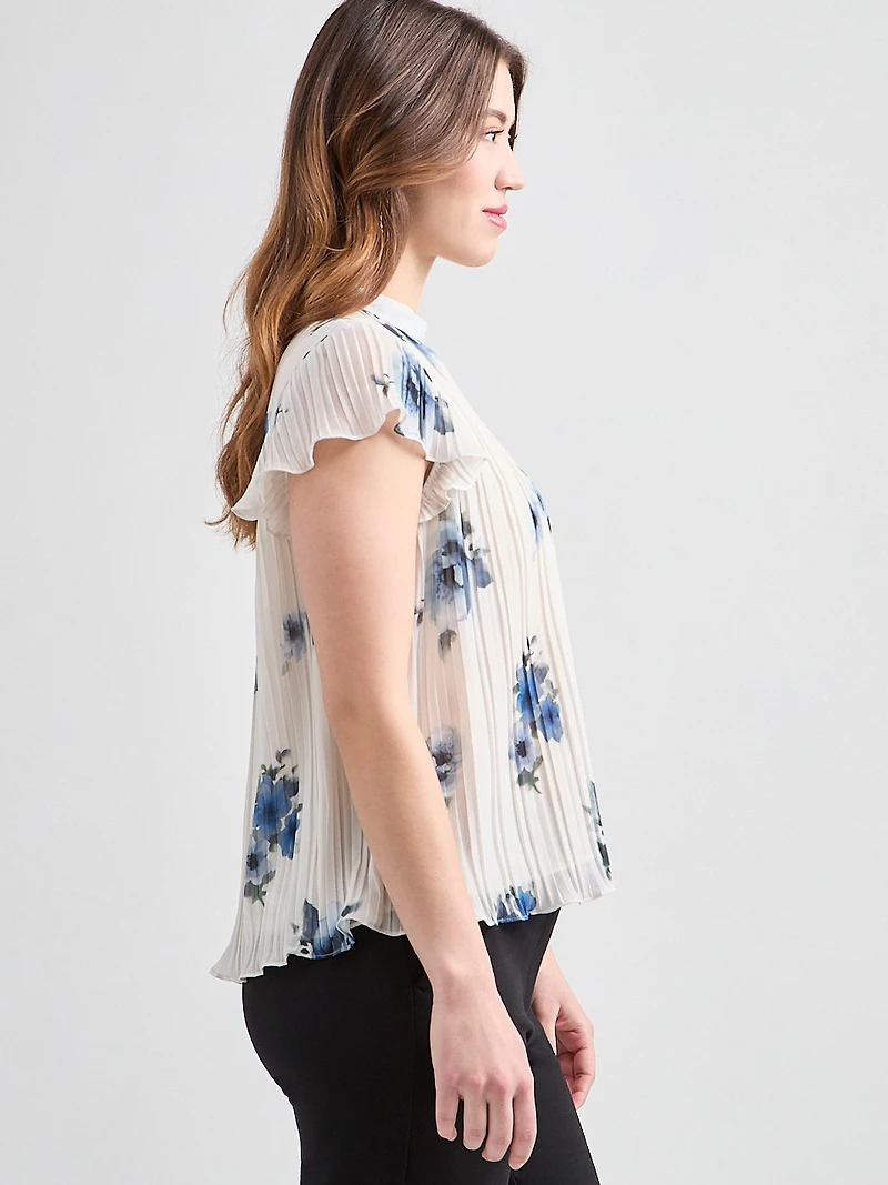 Flutter-Sleeve Pleated Blouse