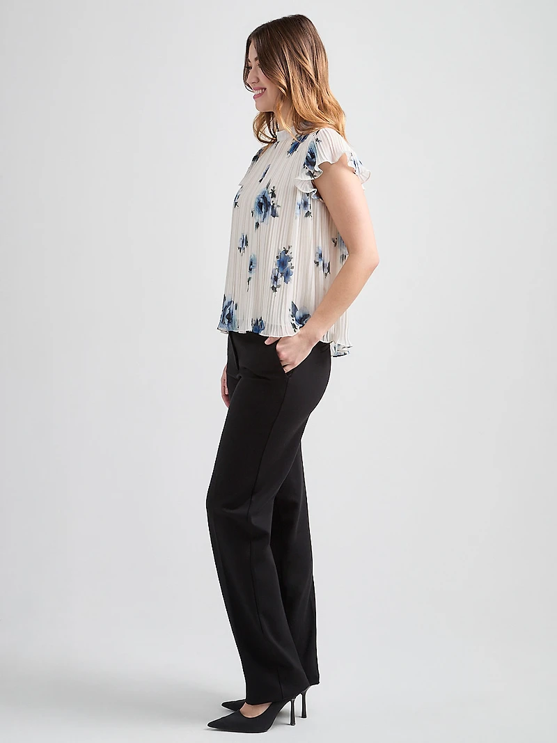 Flutter-Sleeve Pleated Blouse