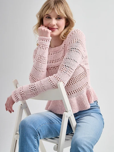 Large Pointelle Peplum Sweater