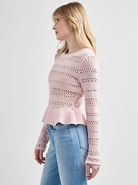 Large Pointelle Peplum Sweater