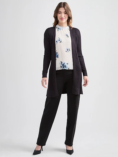 Long Open Front Ribbed Cardigan