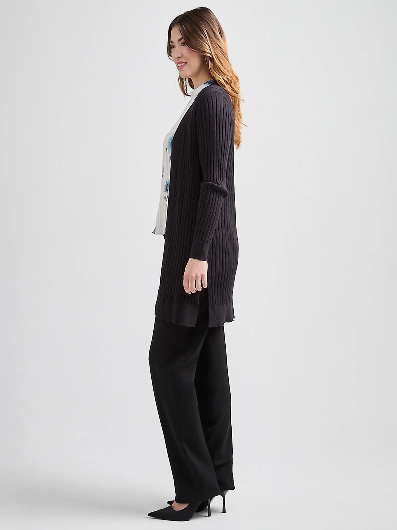 Long Open Front Ribbed Cardigan