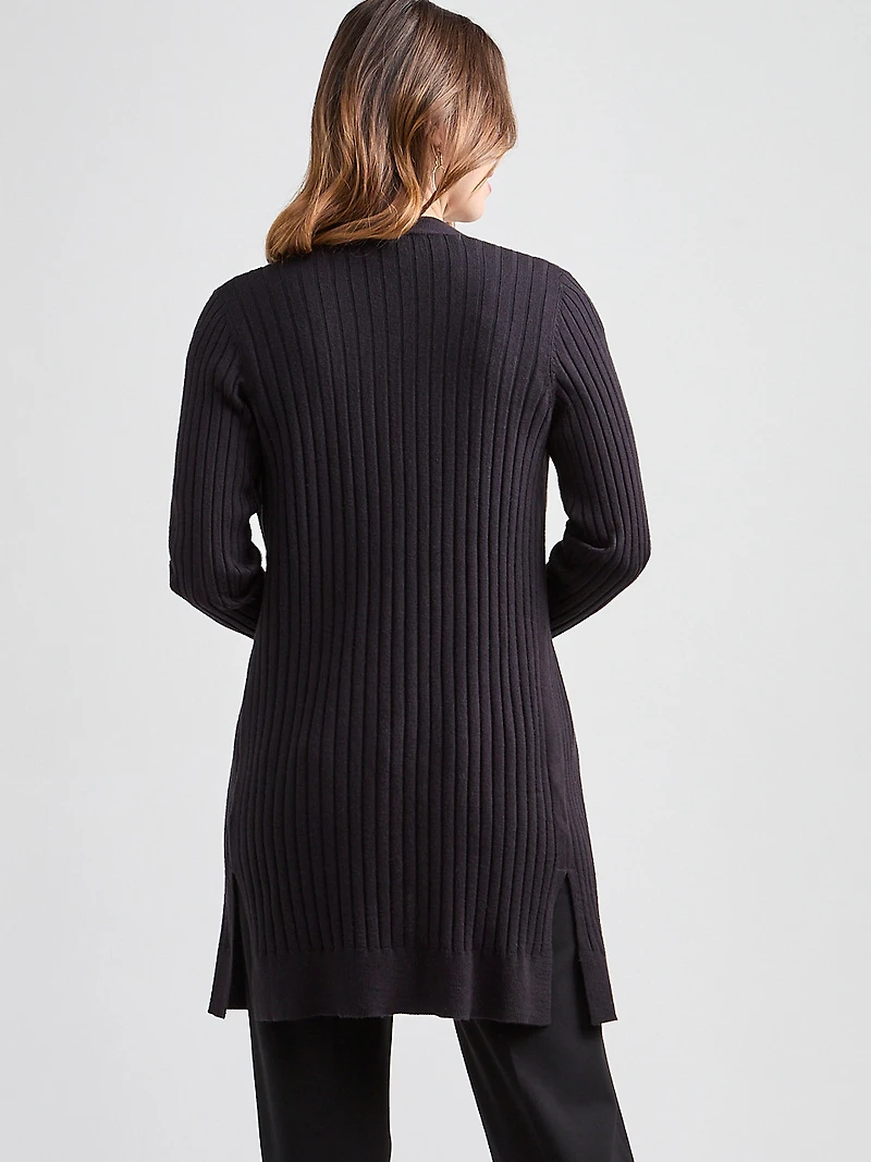 Long Open Front Ribbed Cardigan