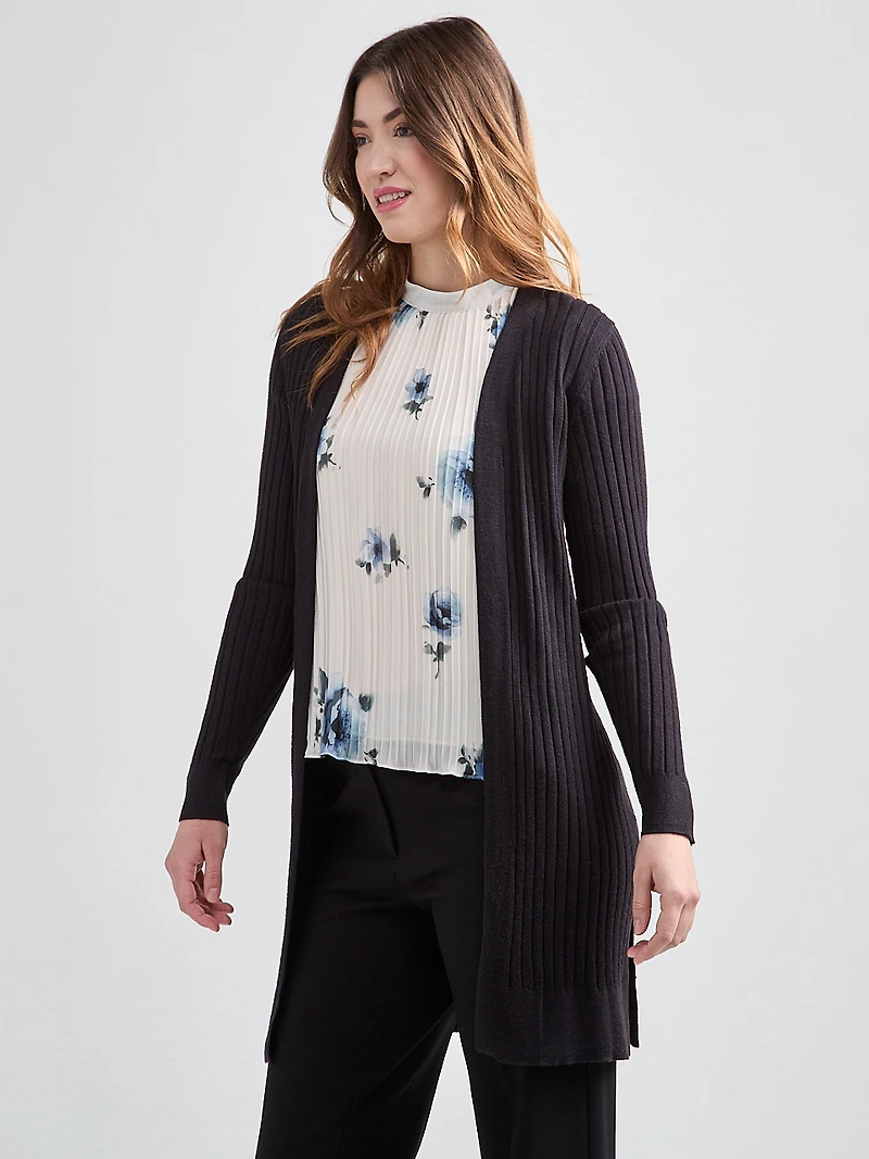 Long Open Front Ribbed Cardigan