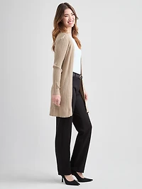 Long Open-Front Ribbed Cardigan