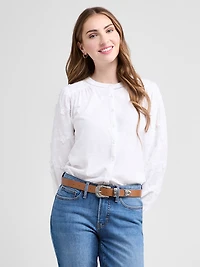 Long Sleeve Cotton Voile Blouse with Knit Body