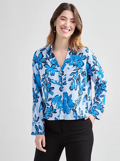Long Sleeve Crop Collar Blouse
