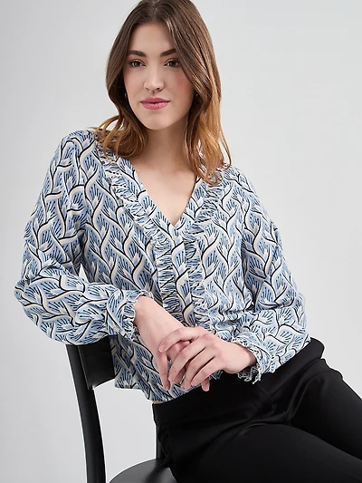 Long Sleeve Pleated Blouse