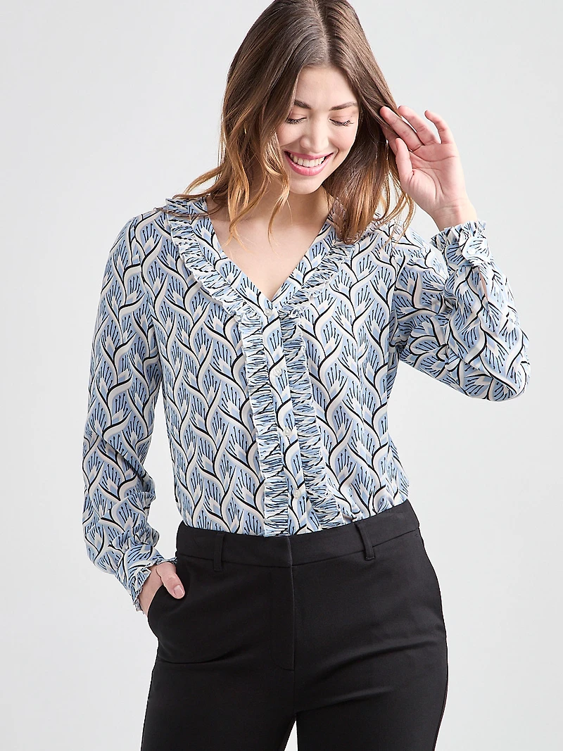 Long Sleeve Pleated Blouse