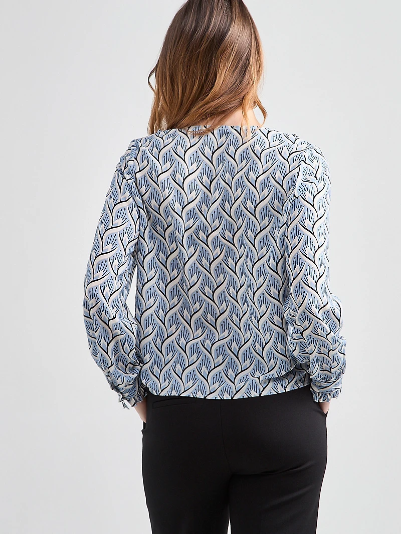 Long Sleeve Pleated Blouse