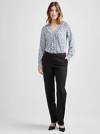 Long Sleeve Pleated Blouse