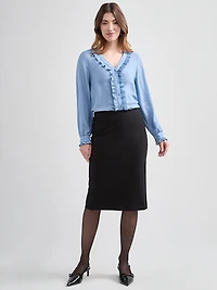 Long Sleeve Ruffle Detail Pleated Blouse