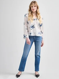 Long Sleeve V-Neck Button Blouse