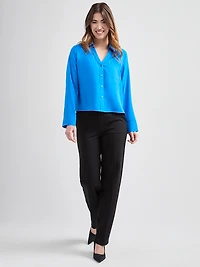 Long Sleeved Crop Collar Blouse