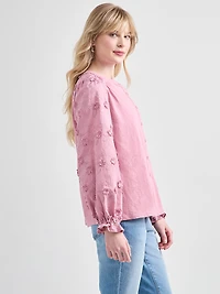 Long-Sleeved Cotton Voile Blouse with Knit Body