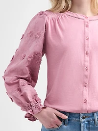 Long-Sleeved Cotton Voile Blouse with Knit Body