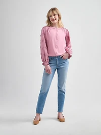 Long-Sleeved Cotton Voile Blouse with Knit Body