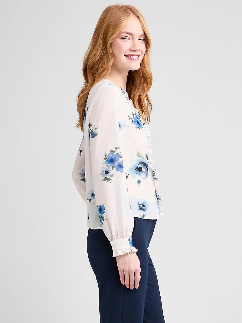 Long-Sleeved Pleated Blouse