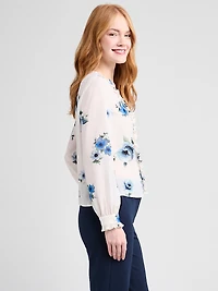 Long-Sleeved Pleated Blouse