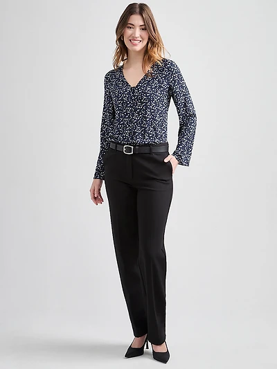 Long-Sleeved V-Neck Button Blouse
