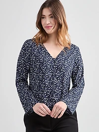 Long-Sleeved V-Neck Button Blouse