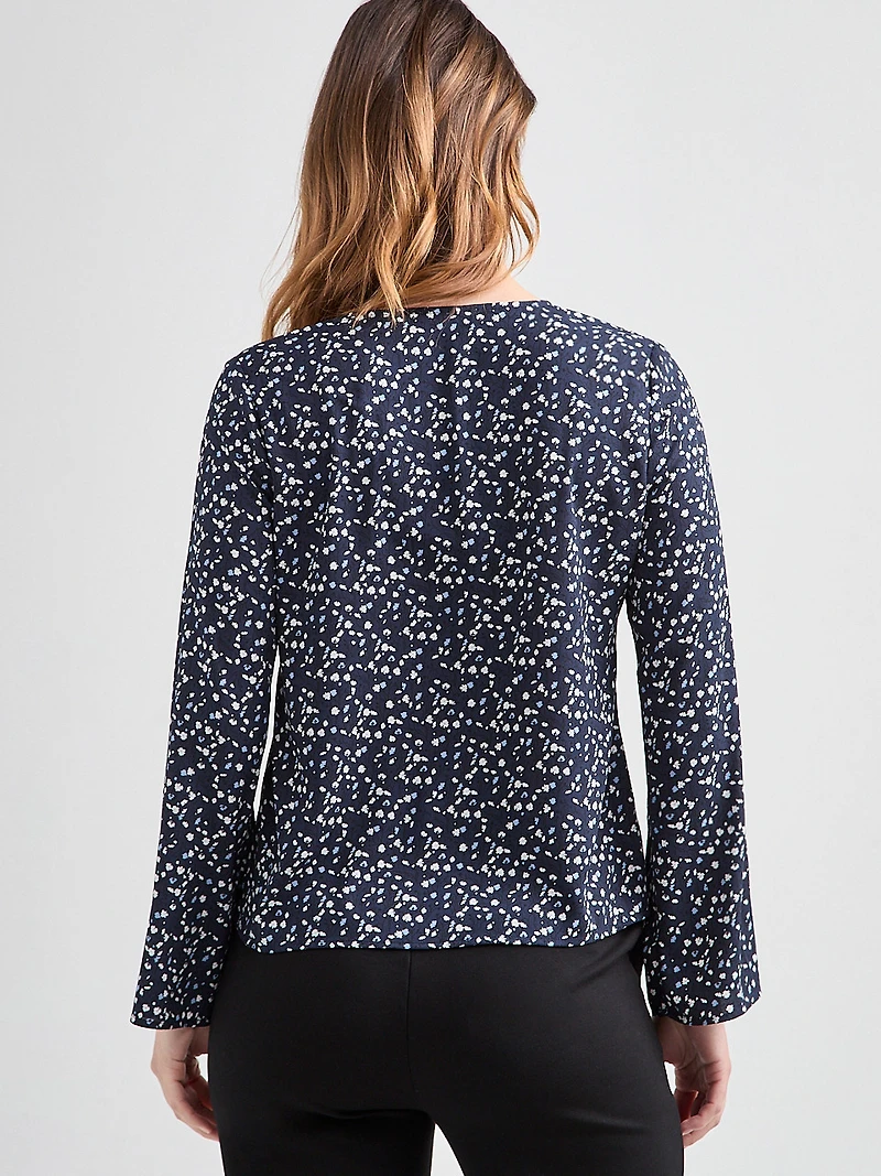 Long-Sleeved V-Neck Button Blouse