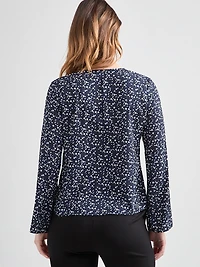 Long-Sleeved V-Neck Button Blouse