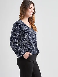 Long-Sleeved V-Neck Button Blouse