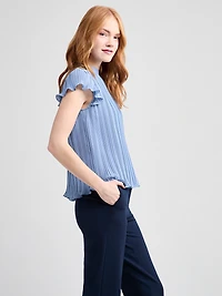 Pleated Blouse with Flutter Sleeves