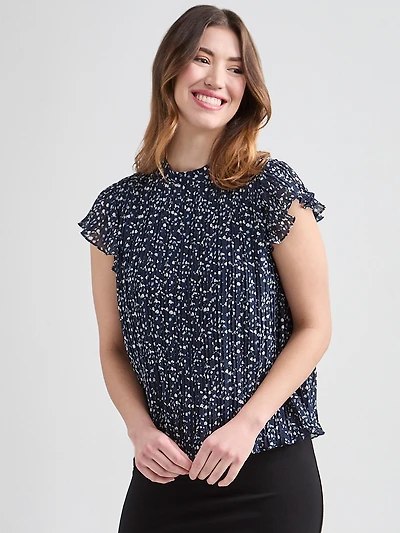 Pleated Blouse with Flutter-Sleeves