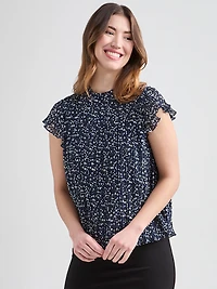 Pleated Blouse with Flutter-Sleeves