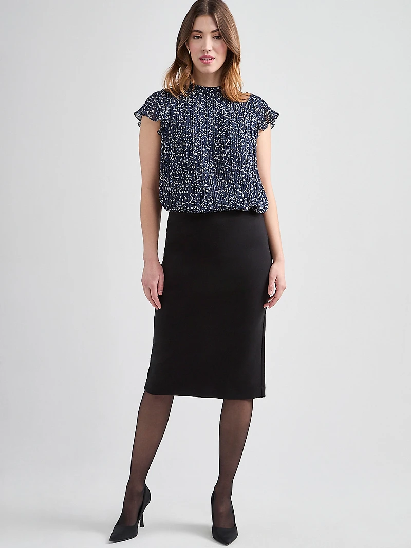 Pleated Blouse with Flutter-Sleeves